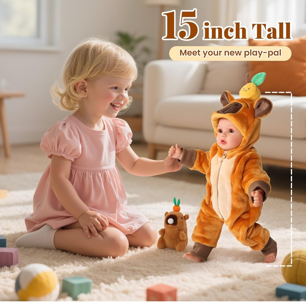 15-Inch Lifelike Baby Doll Set – Soft Weighted Body, Realistic Newborn Doll with - Picture 2 of 6
